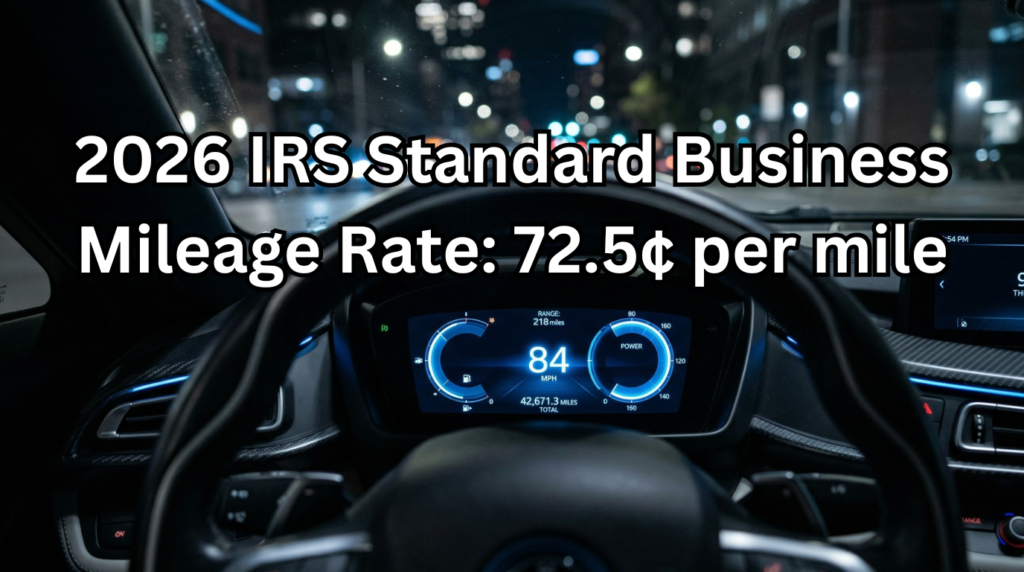 2026 IRS standard business mileage rate of 72.5 cents for gig workers and freelancers.