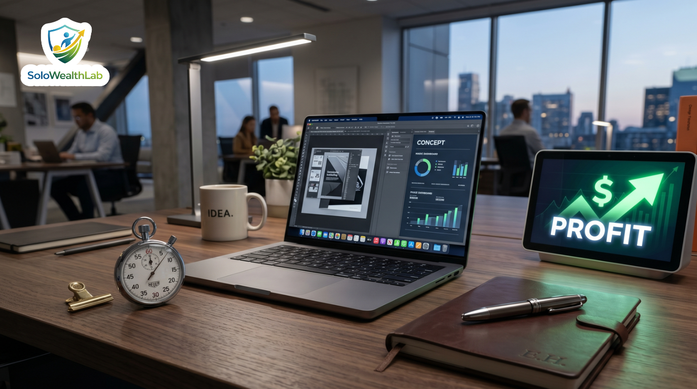 A comparison of a stopwatch and a profit icon representing hourly vs project based freelance pricing.