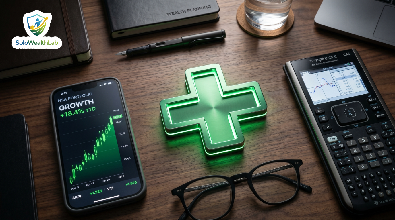 Medical cross and a calculator representing how a Health Savings Account (HSA) acts as a tax hack for freelancers.