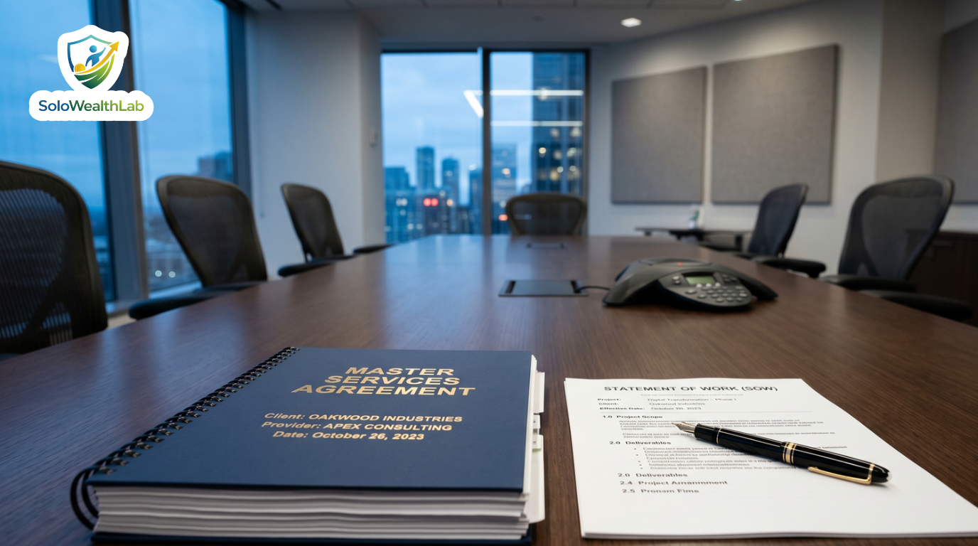Two legal documents on a table representing the difference between a Master Services Agreement and a Statement of Work.